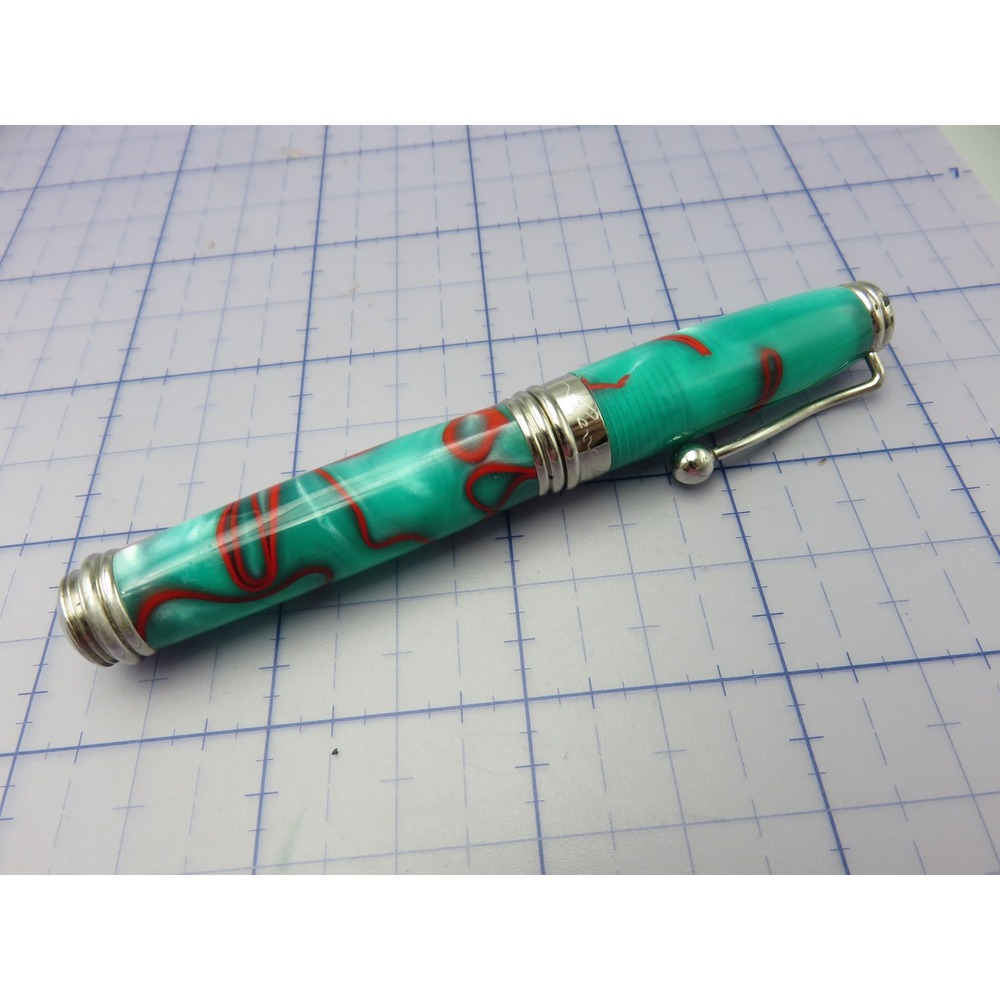 Jean Pierre Lepine 2000 Ballpoint Pen Teal Red Marbled Resin Made in France